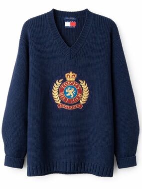 Vintage 90s Tommy Hilfiger Crest Wool Sweater Men’s L Women’s XL Navy